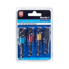 Blue Spot Tools Colour Coded Impact Socket Adaptors (1/4"-3/8"-1/2") & Bit Holder