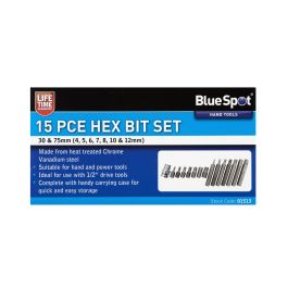 1513-87.jpg Blue Spot Tools 15 PCE 1/2" Hex Bit Set (H4-H12)