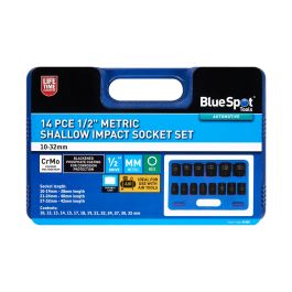 01585-79.jpg Blue Spot Tools 14 PCE 1/2" Metric Shallow Impact Socket Set (10-32mm)